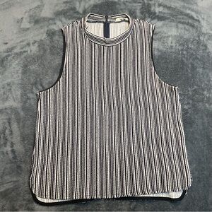 Madewell ‘Jessa’ Tank Blouse Women’s L Black White Striped Mock Neck Back Zip